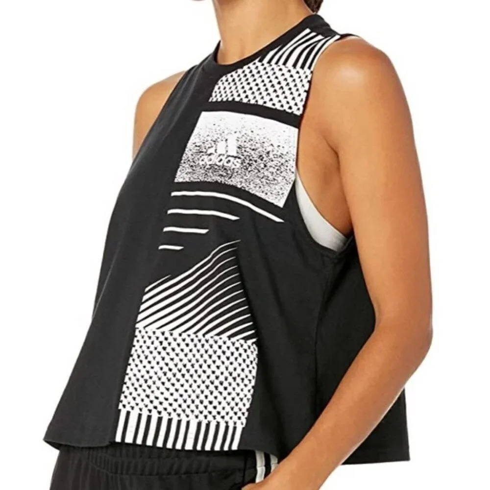 Adidas New Hs Cr Graphic Biker Tank In Light Blue